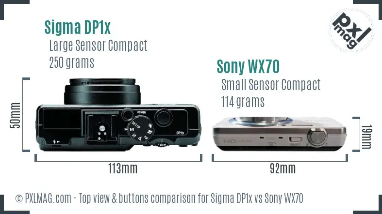 Sigma DP1x vs Sony WX70 top view buttons comparison