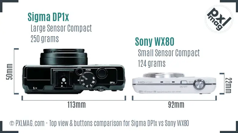 Sigma DP1x vs Sony WX80 top view buttons comparison
