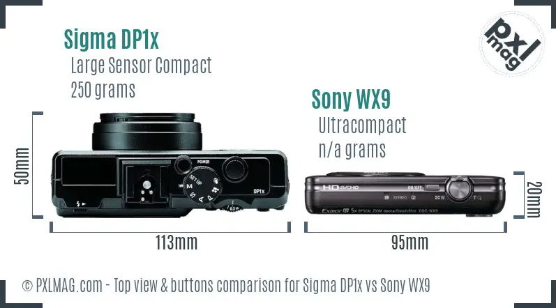 Sigma DP1x vs Sony WX9 top view buttons comparison