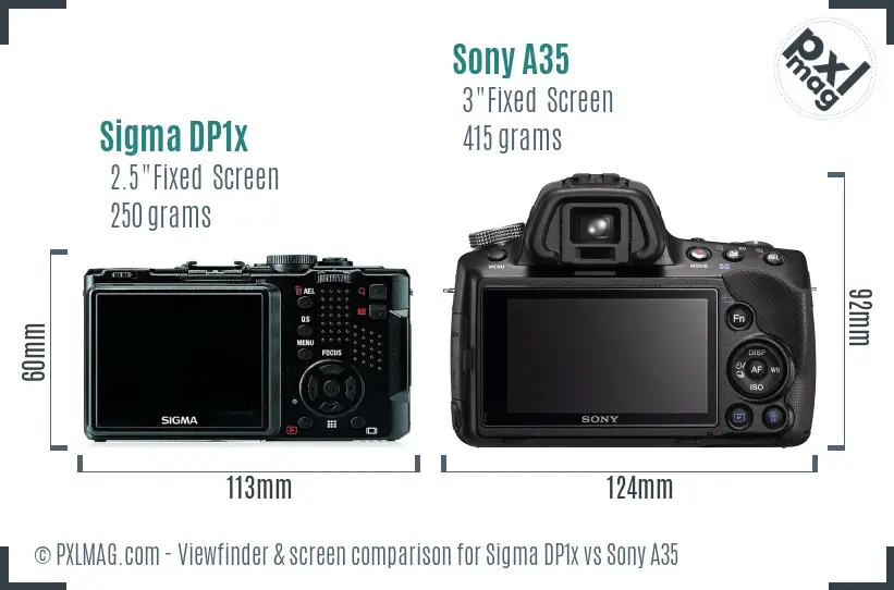 Sigma DP1x vs Sony A35 Screen and Viewfinder comparison