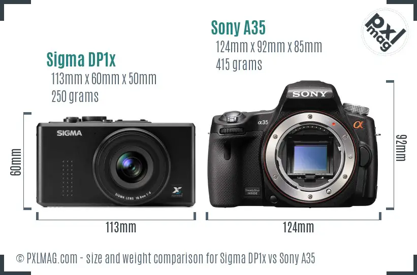 Sigma DP1x vs Sony A35 size comparison