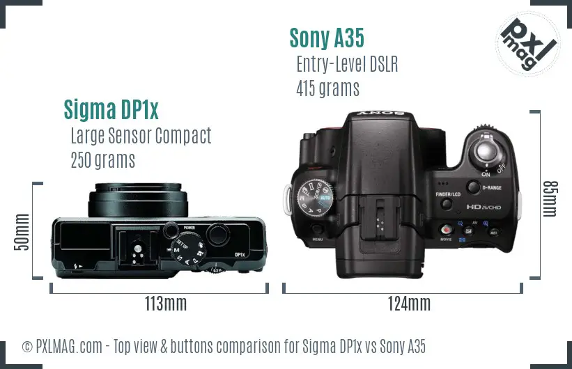 Sigma DP1x vs Sony A35 top view buttons comparison