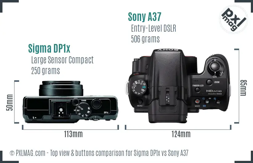 Sigma DP1x vs Sony A37 top view buttons comparison