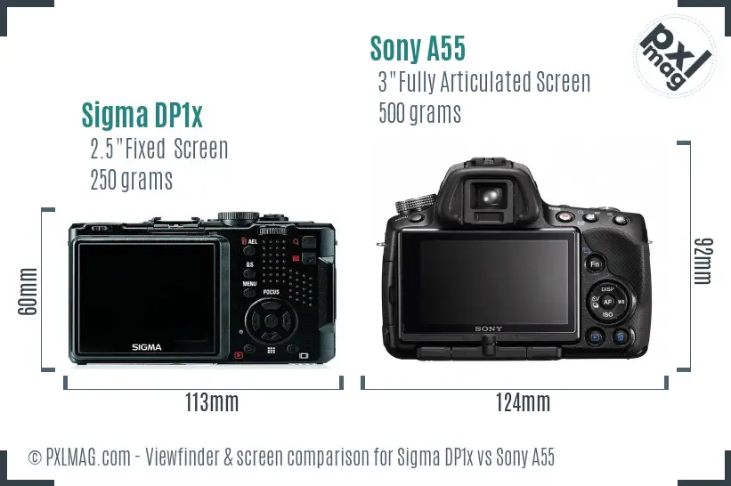 Sigma DP1x vs Sony A55 Screen and Viewfinder comparison