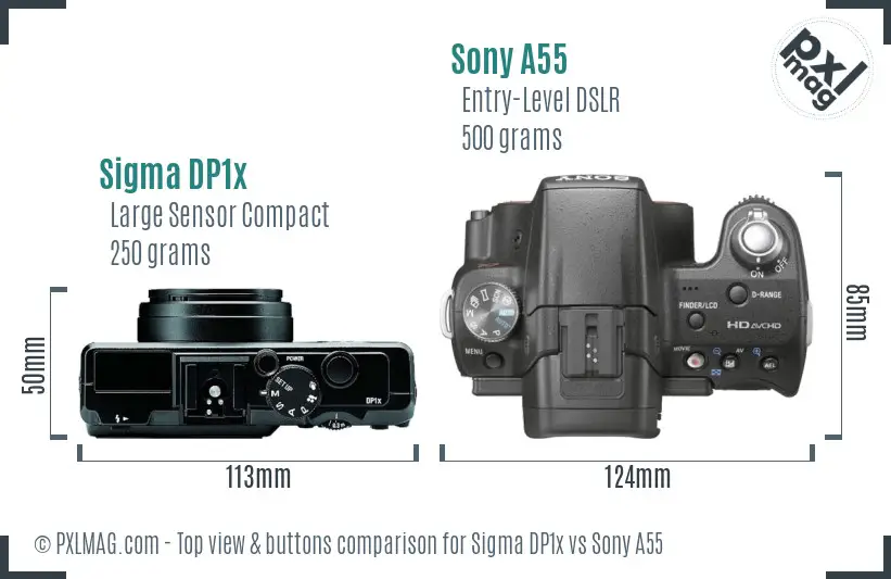 Sigma DP1x vs Sony A55 top view buttons comparison