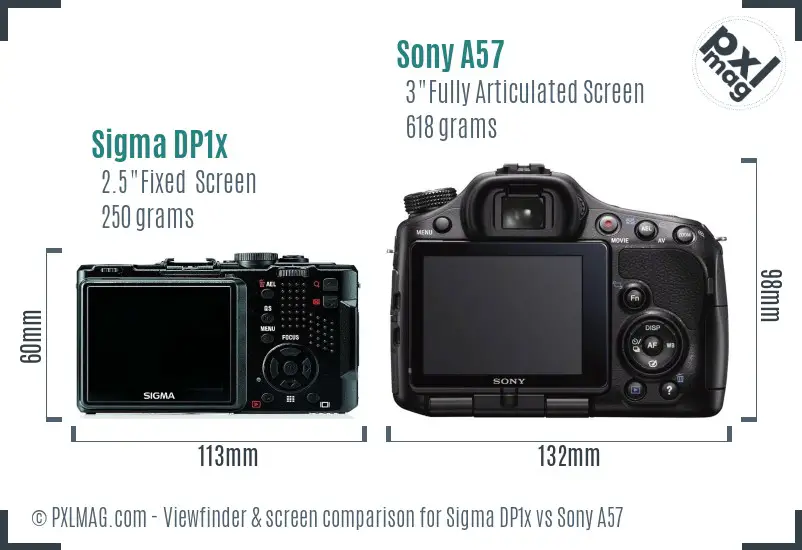 Sigma DP1x vs Sony A57 Screen and Viewfinder comparison