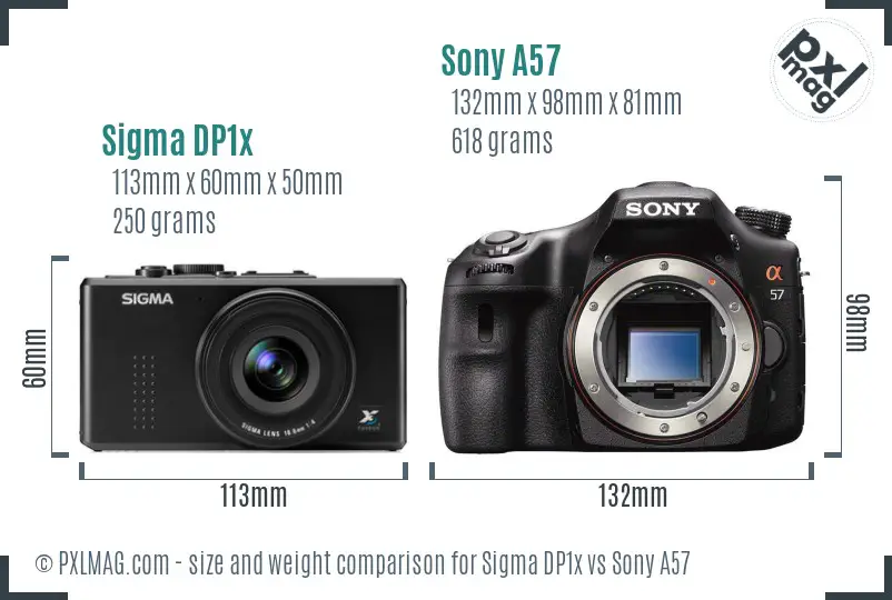 Sigma DP1x vs Sony A57 size comparison