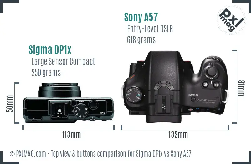Sigma DP1x vs Sony A57 top view buttons comparison