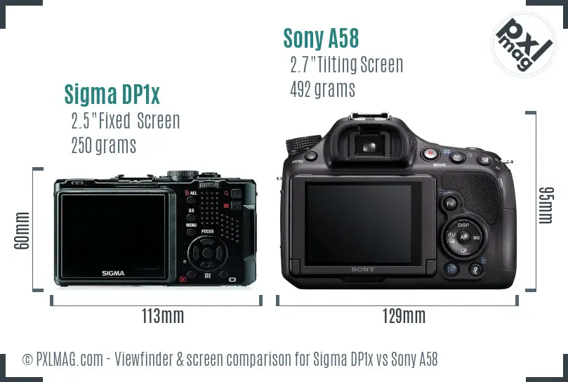 Sigma DP1x vs Sony A58 Screen and Viewfinder comparison