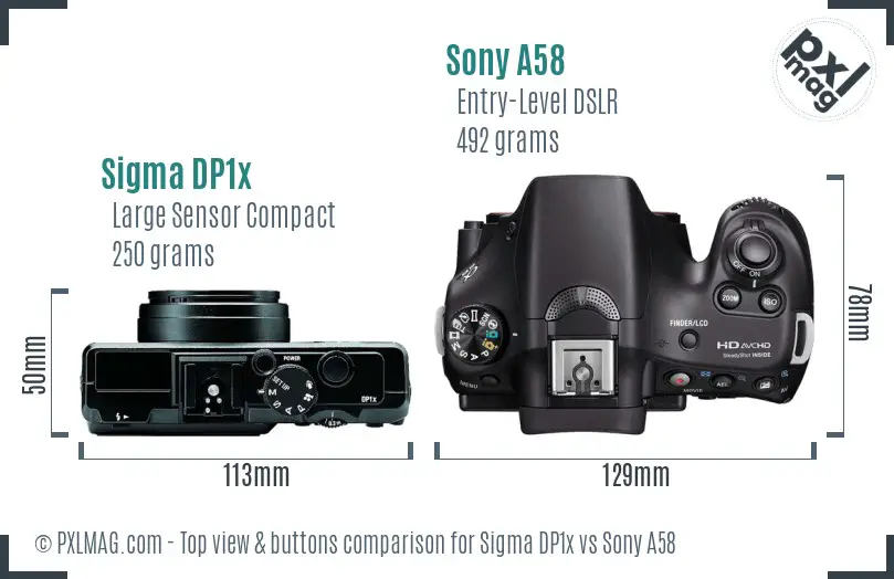 Sigma DP1x vs Sony A58 top view buttons comparison