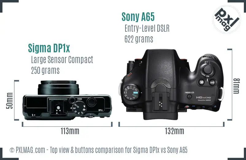 Sigma DP1x vs Sony A65 top view buttons comparison