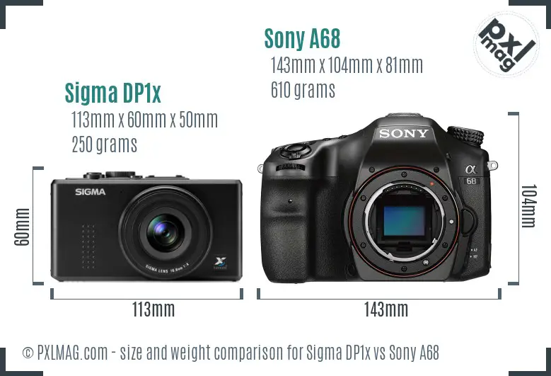 Sigma DP1x vs Sony A68 size comparison