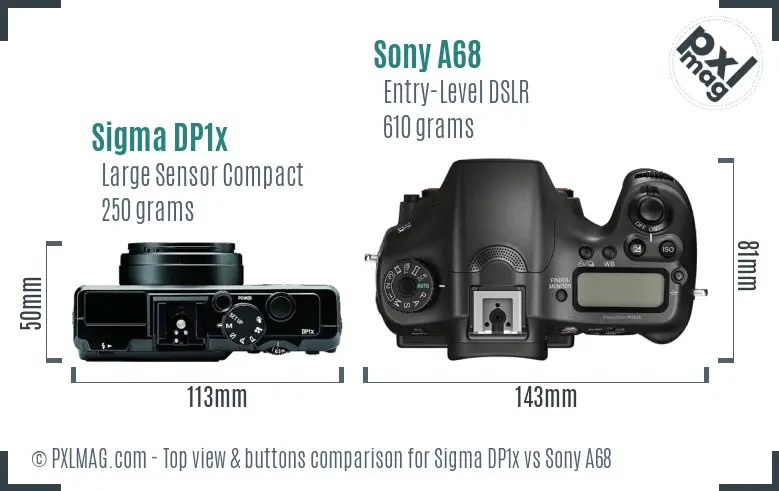 Sigma DP1x vs Sony A68 top view buttons comparison