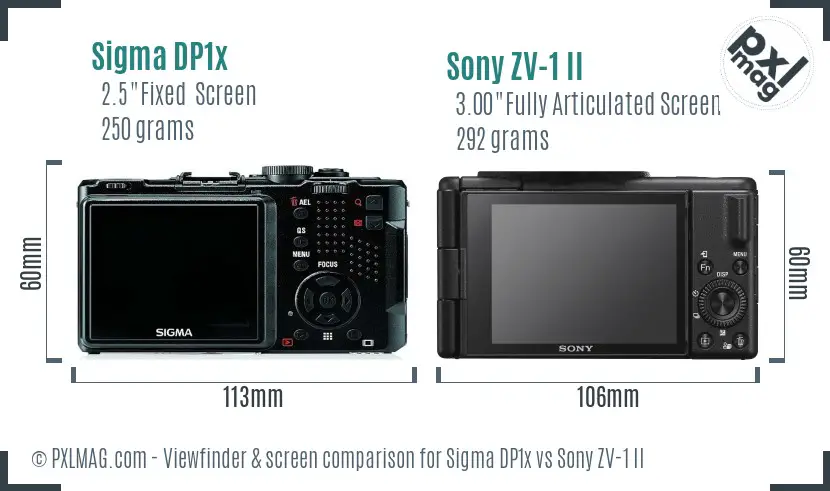 Sigma DP1x vs Sony ZV-1 II Screen and Viewfinder comparison