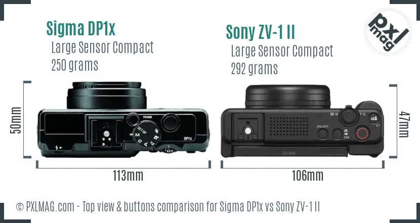 Sigma DP1x vs Sony ZV-1 II top view buttons comparison