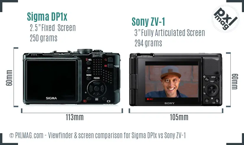Sigma DP1x vs Sony ZV-1 Screen and Viewfinder comparison