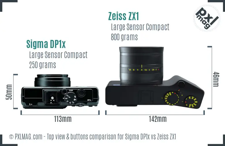 Sigma DP1x vs Zeiss ZX1 top view buttons comparison