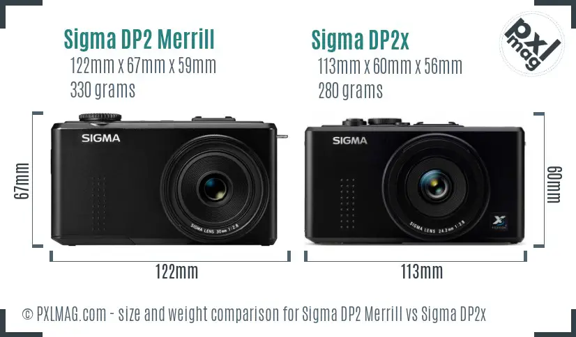 Sigma DP2 Merrill vs Sigma DP2x size comparison