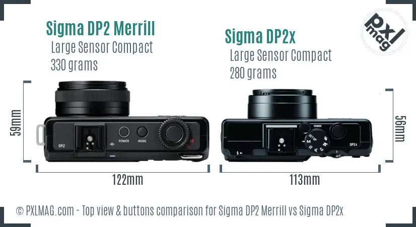 Sigma DP2 Merrill vs Sigma DP2x top view buttons comparison
