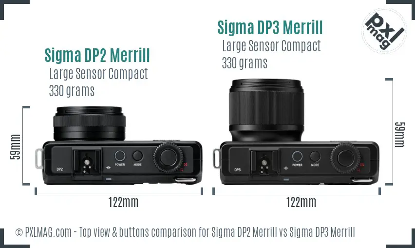 Sigma DP2 Merrill vs Sigma DP3 Merrill top view buttons comparison