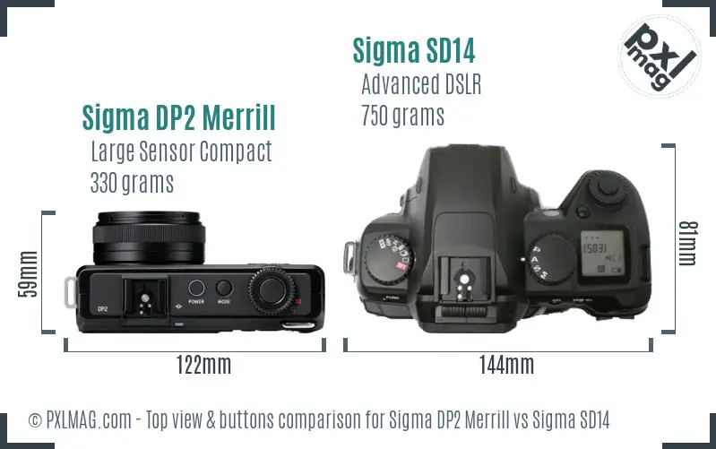 Sigma DP2 Merrill vs Sigma SD14 top view buttons comparison