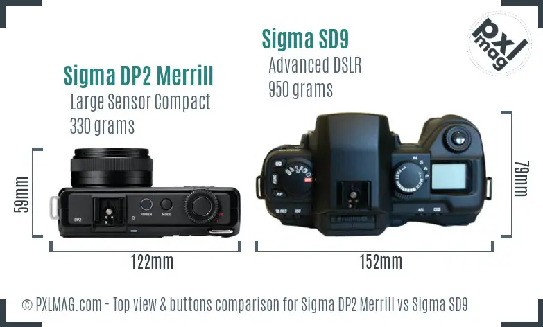Sigma DP2 Merrill vs Sigma SD9 top view buttons comparison