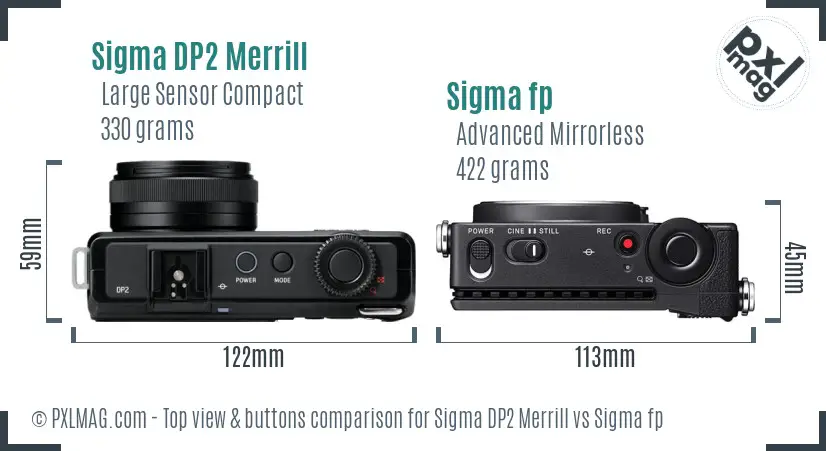 Sigma DP2 Merrill vs Sigma fp top view buttons comparison