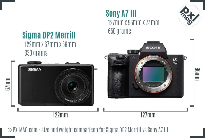 Sigma DP2 Merrill vs Sony A7 III size comparison