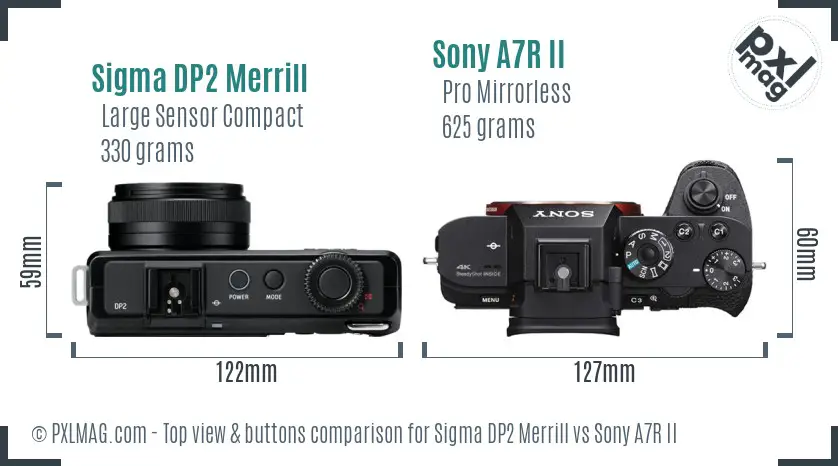 Sigma DP2 Merrill vs Sony A7R II top view buttons comparison