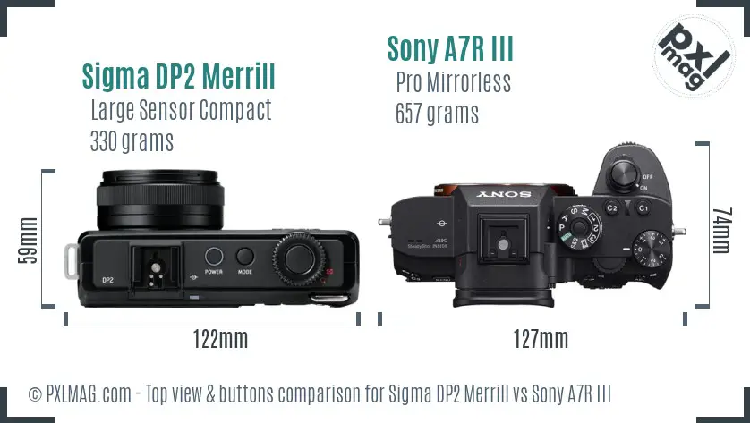 Sigma DP2 Merrill vs Sony A7R III top view buttons comparison