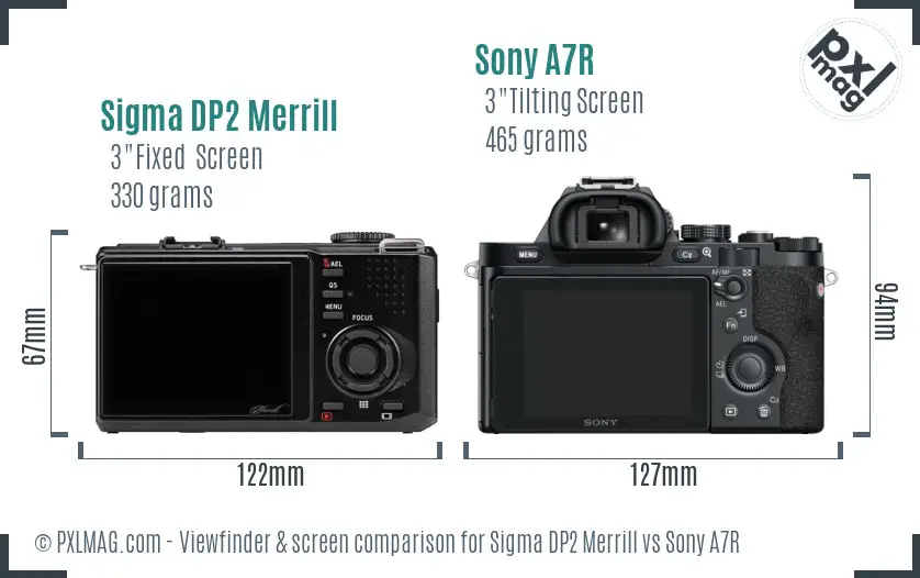 Sigma DP2 Merrill vs Sony A7R Screen and Viewfinder comparison