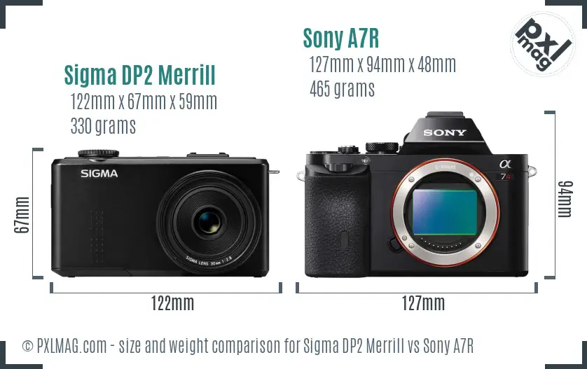 Sigma DP2 Merrill vs Sony A7R size comparison