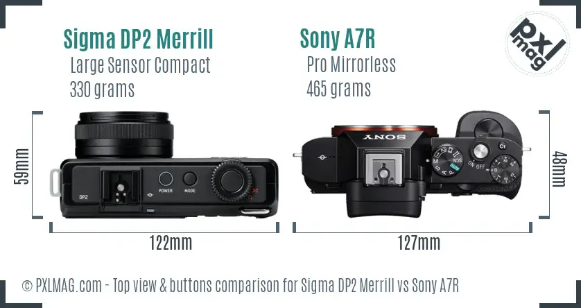 Sigma DP2 Merrill vs Sony A7R top view buttons comparison