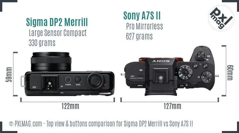 Sigma DP2 Merrill vs Sony A7S II top view buttons comparison