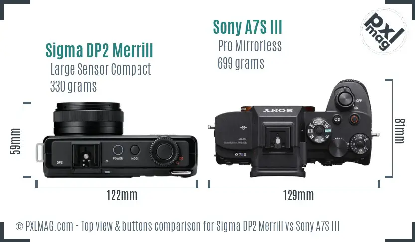 Sigma DP2 Merrill vs Sony A7S III top view buttons comparison