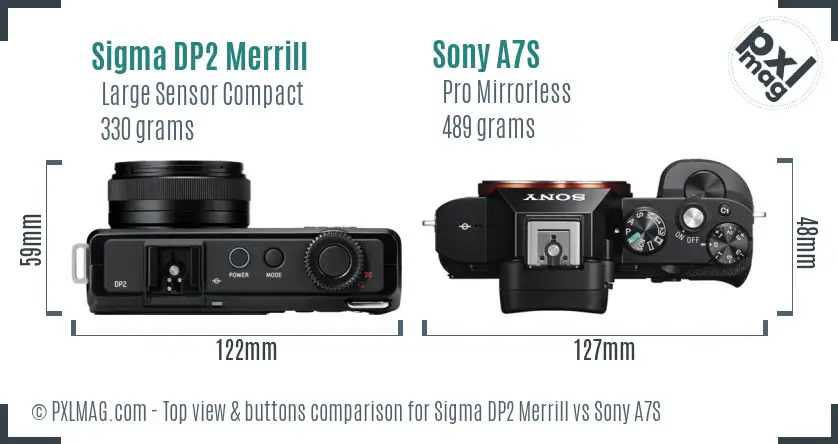 Sigma DP2 Merrill vs Sony A7S top view buttons comparison