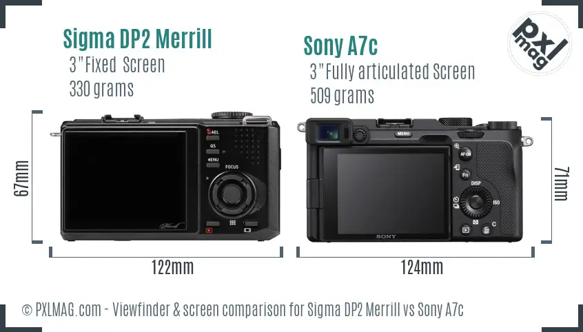 Sigma DP2 Merrill vs Sony A7c Screen and Viewfinder comparison