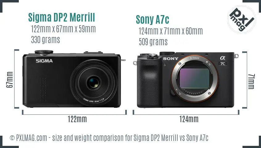 Sigma DP2 Merrill vs Sony A7c size comparison