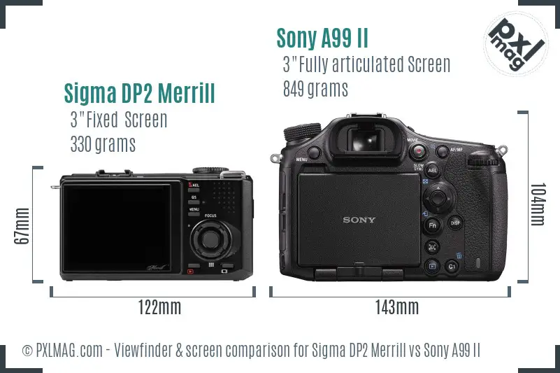 Sigma DP2 Merrill vs Sony A99 II Screen and Viewfinder comparison