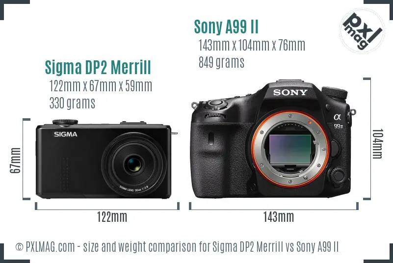 Sigma DP2 Merrill vs Sony A99 II size comparison