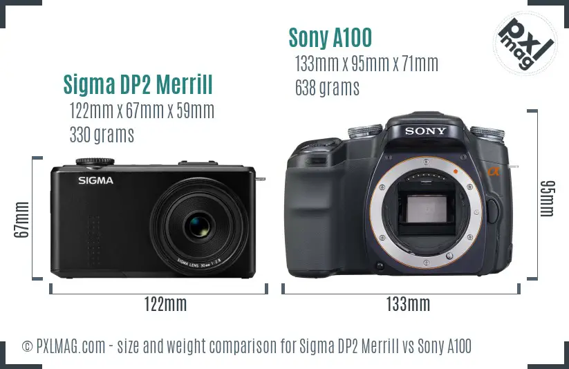 Sigma DP2 Merrill vs Sony A100 size comparison Sigma DP2 Merrill vs Sony A100 size comparison