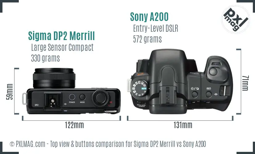 Sigma DP2 Merrill vs Sony A200 top view buttons comparison