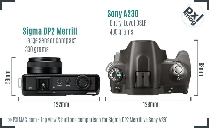 Sigma DP2 Merrill vs Sony A230 top view buttons comparison Sigma DP2 Merrill vs Sony A230 top view buttons comparison