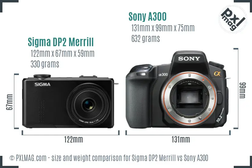 Sigma DP2 Merrill vs Sony A300 size comparison