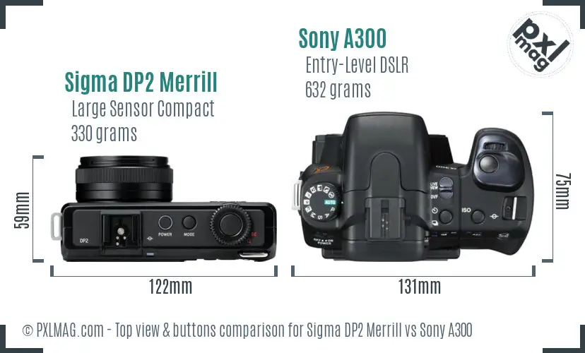 Sigma DP2 Merrill vs Sony A300 top view buttons comparison