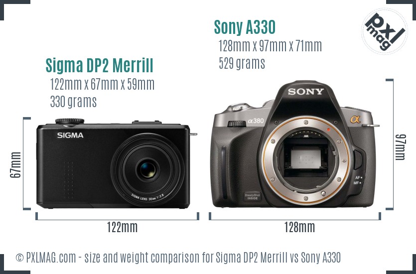 Sigma DP2 Merrill vs Sony A330 size comparison