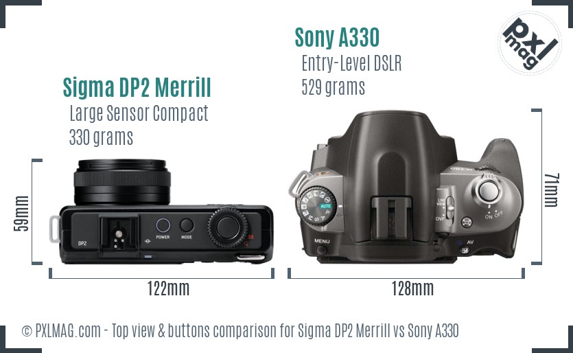 Sigma DP2 Merrill vs Sony A330 top view buttons comparison