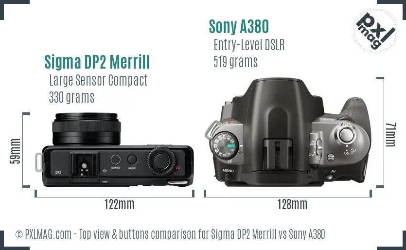 Sigma DP2 Merrill vs Sony A380 top view buttons comparison