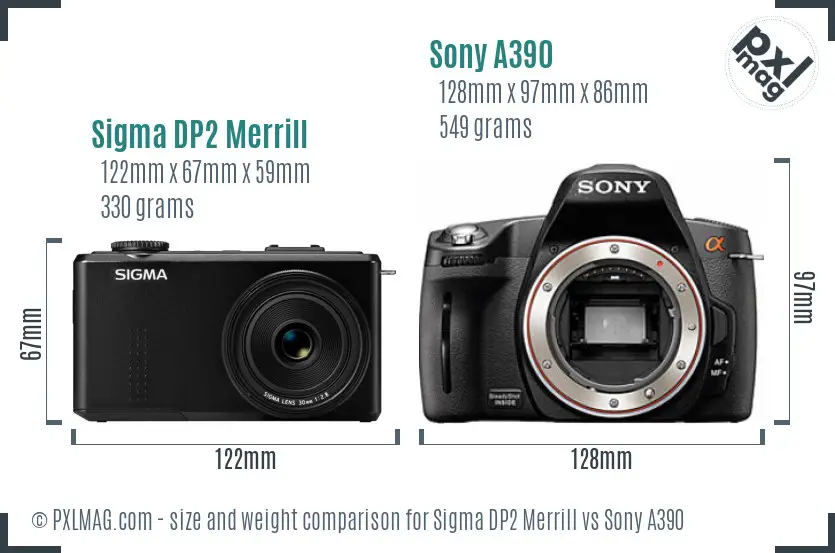 Sigma DP2 Merrill vs Sony A390 size comparison