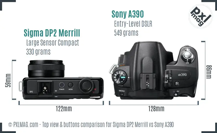 Sigma DP2 Merrill vs Sony A390 top view buttons comparison